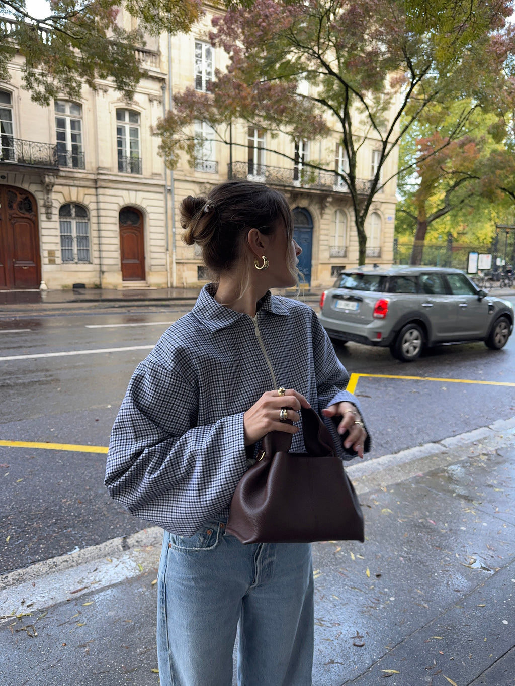 Bomber laine fine à carreaux