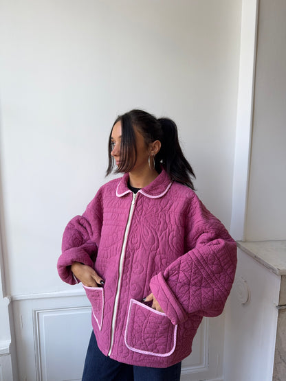 Veste upcyclée matelassée framboise
