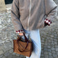 Veste laine taupe vichy bordeaux