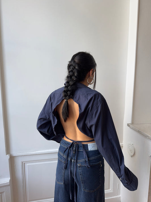 Chemise upcyclée dos nu marine