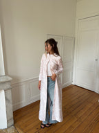 Veste longue upcyclée satinée rose clair - S