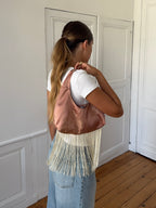 Sac upcyclé satiné cuivré et franges