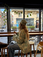 Chapeau upcyclé laine à carreaux verts vintage