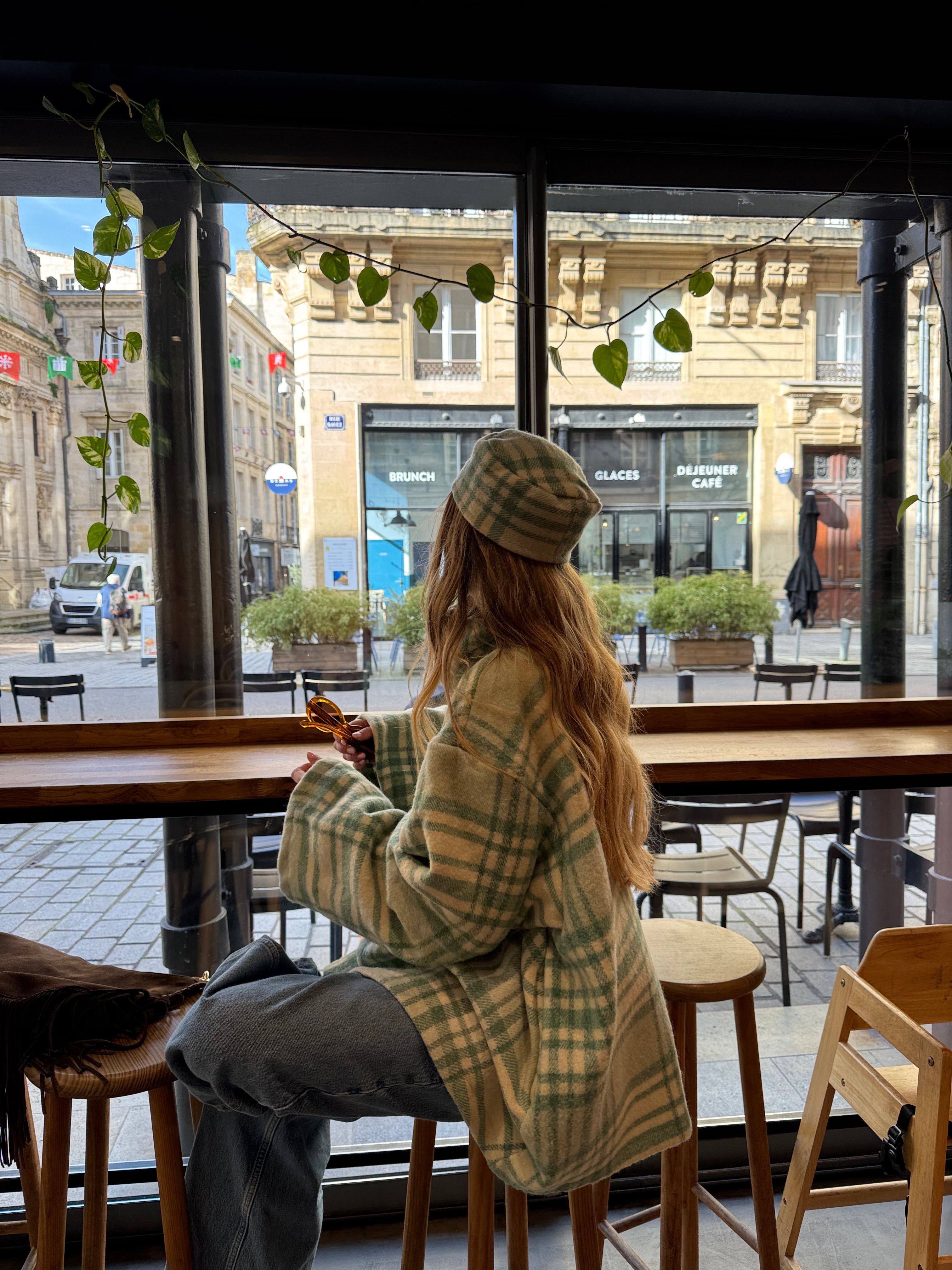 Chapeau upcyclé laine à carreaux verts vintage