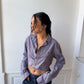 Chemise upcyclée dos nu violette à petits carreaux