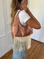 Sac upcyclé satiné cuivré et franges
