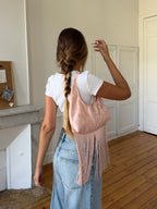 Sac upcyclé satiné rose clair et franges