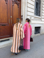 Manteau long upcyclé laine à rayures colorées