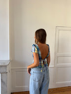Top dos nu upcyclé à carreaux - S