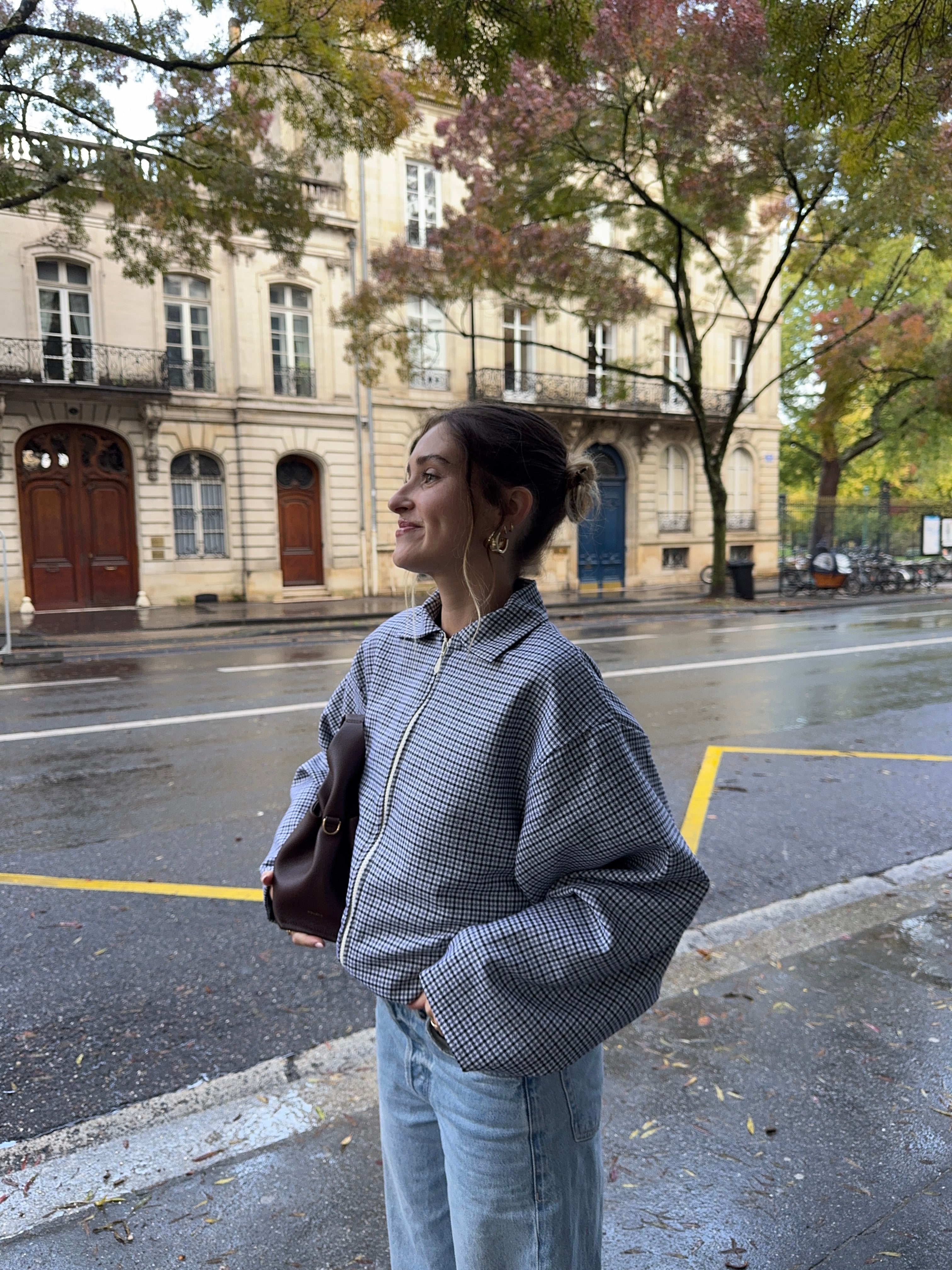 Bomber laine fine à carreaux