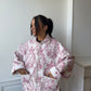 Veste upcyclée matelassée blanche à motifs