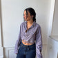 Chemise upcyclée dos nu violette à petits carreaux