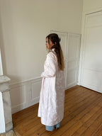 Veste longue upcyclée satinée rose clair - S
