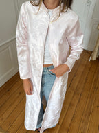 Veste longue upcyclée satinée rose clair - S