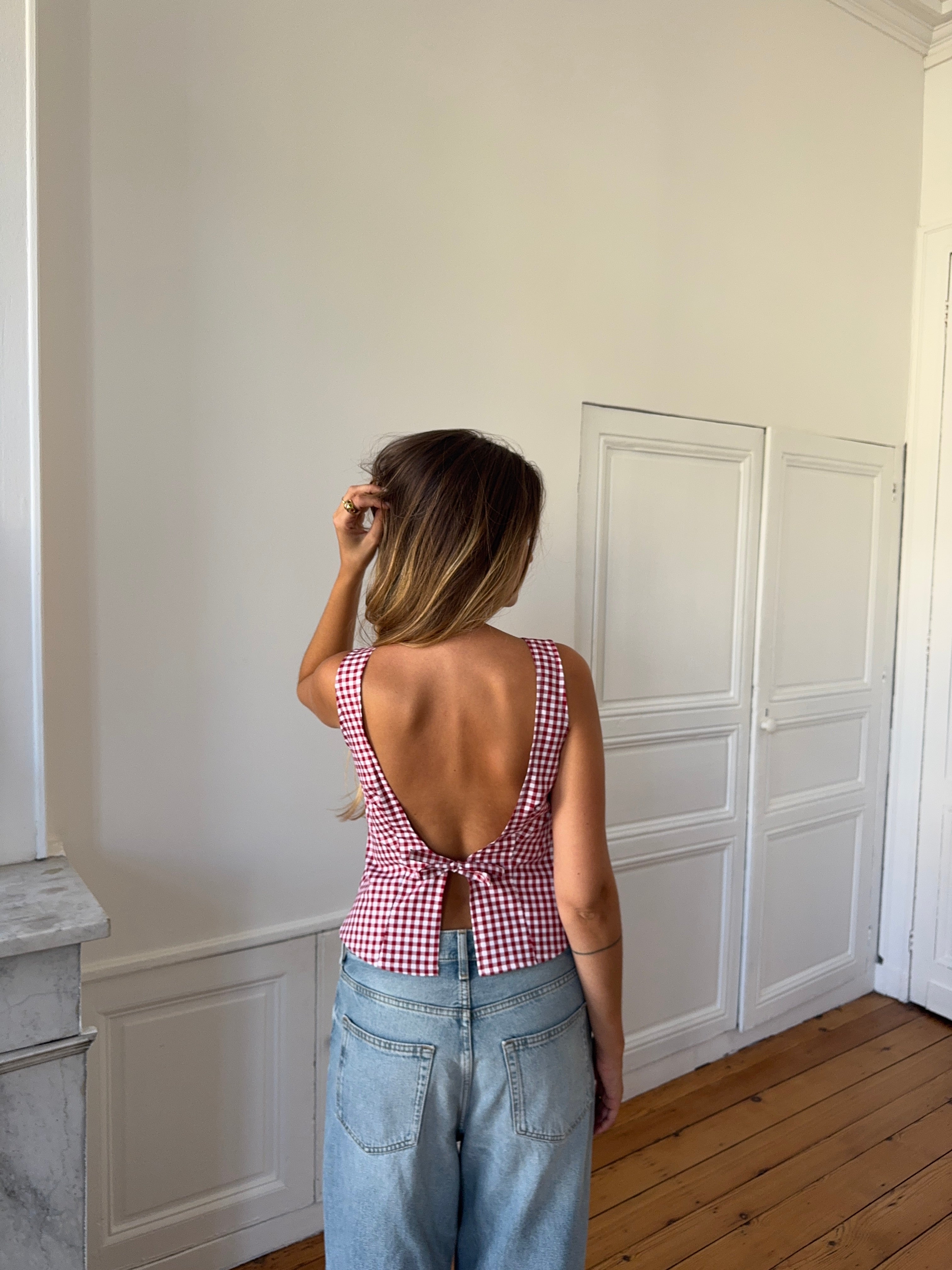 Top dos nu vichy rouge