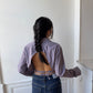 Chemise upcyclée dos nu violette à petits carreaux
