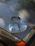 Sac upcyclé denim et perles vintage - petit