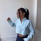 Chemise upcyclée ciel + chouchou