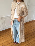 Veste longue upcyclée beige - S