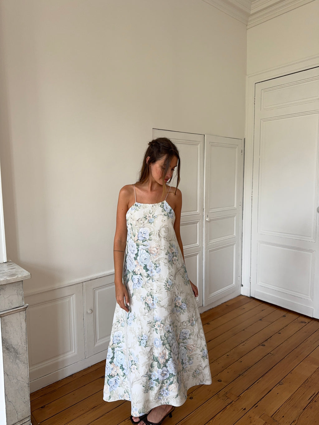Robe dos nu longue upcyclée à fleurs