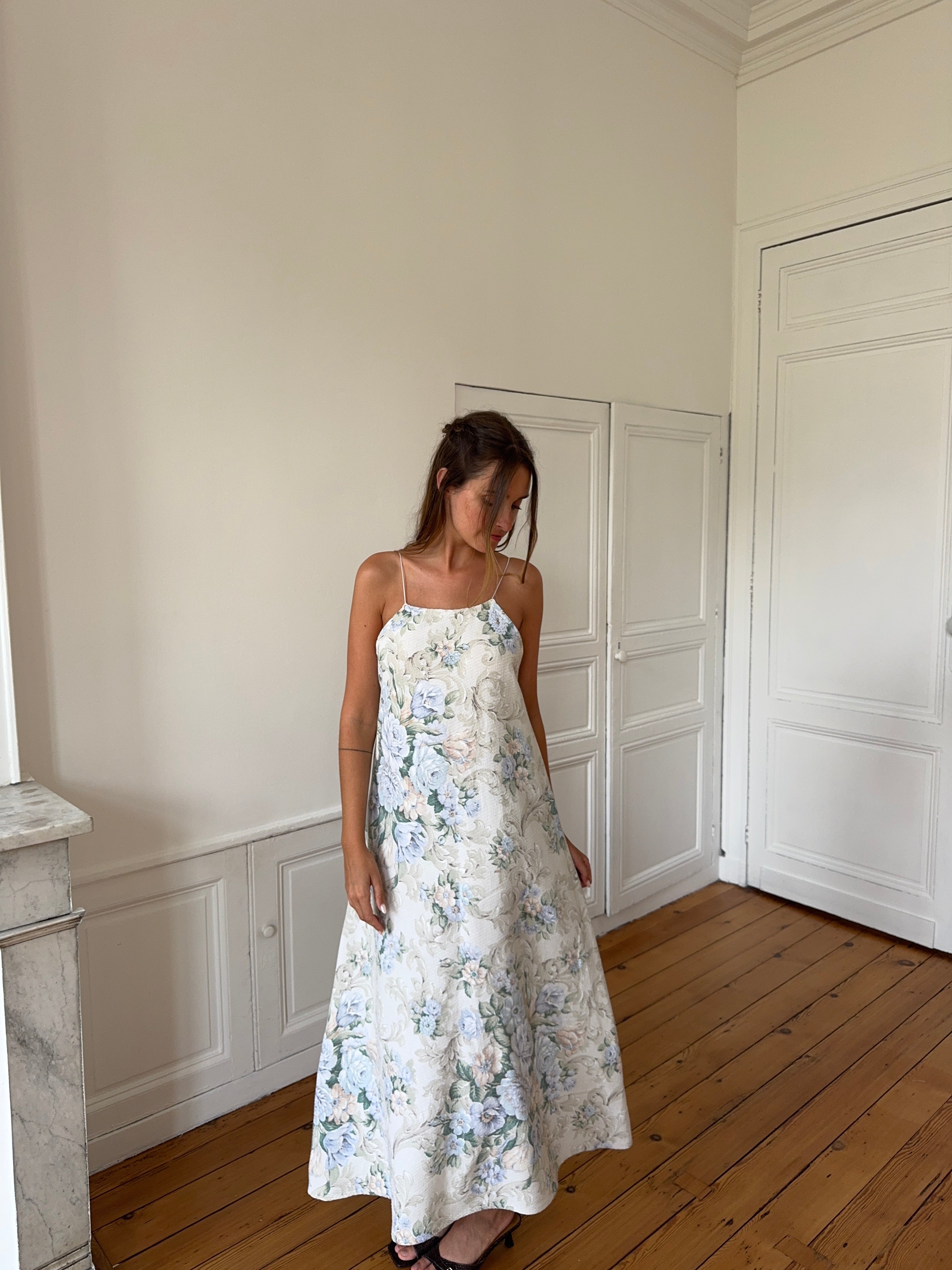Robe dos nu longue upcyclée à fleurs