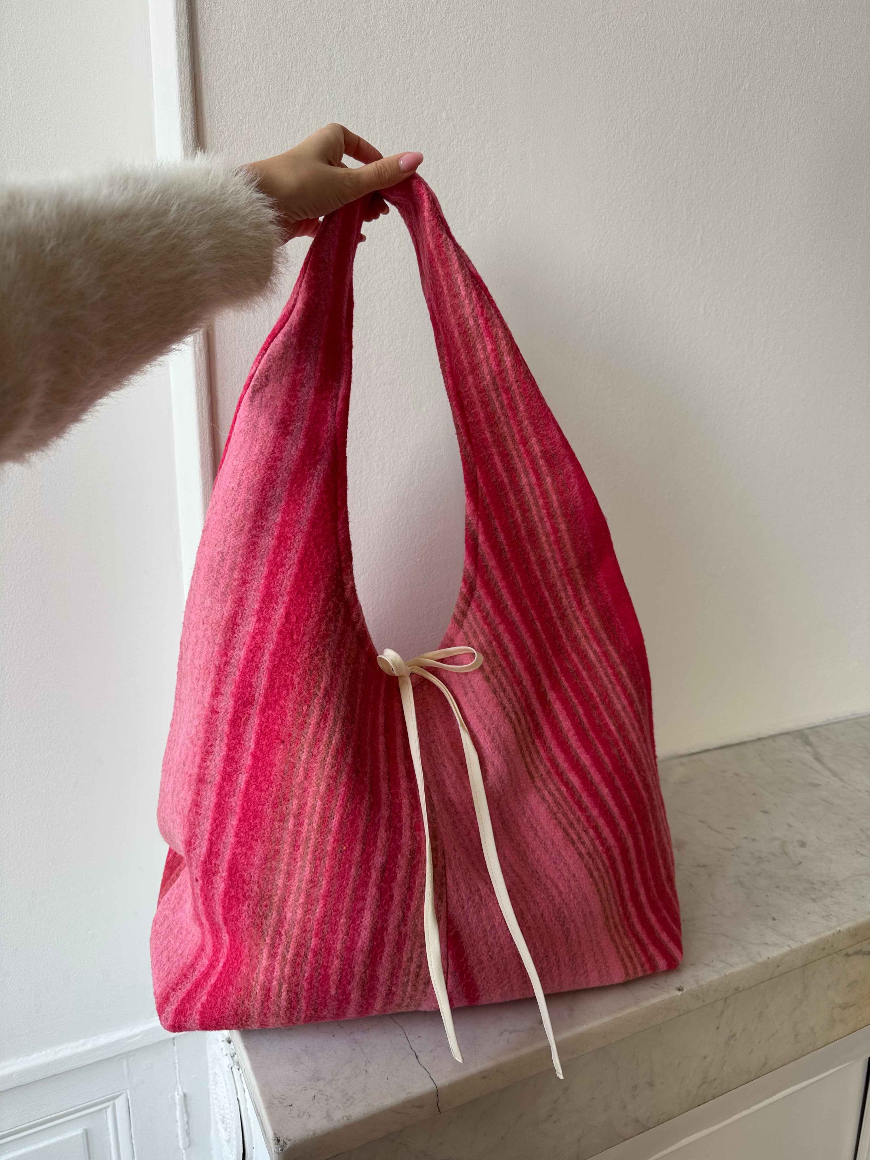 Sac upcyclé laine rose rayée
