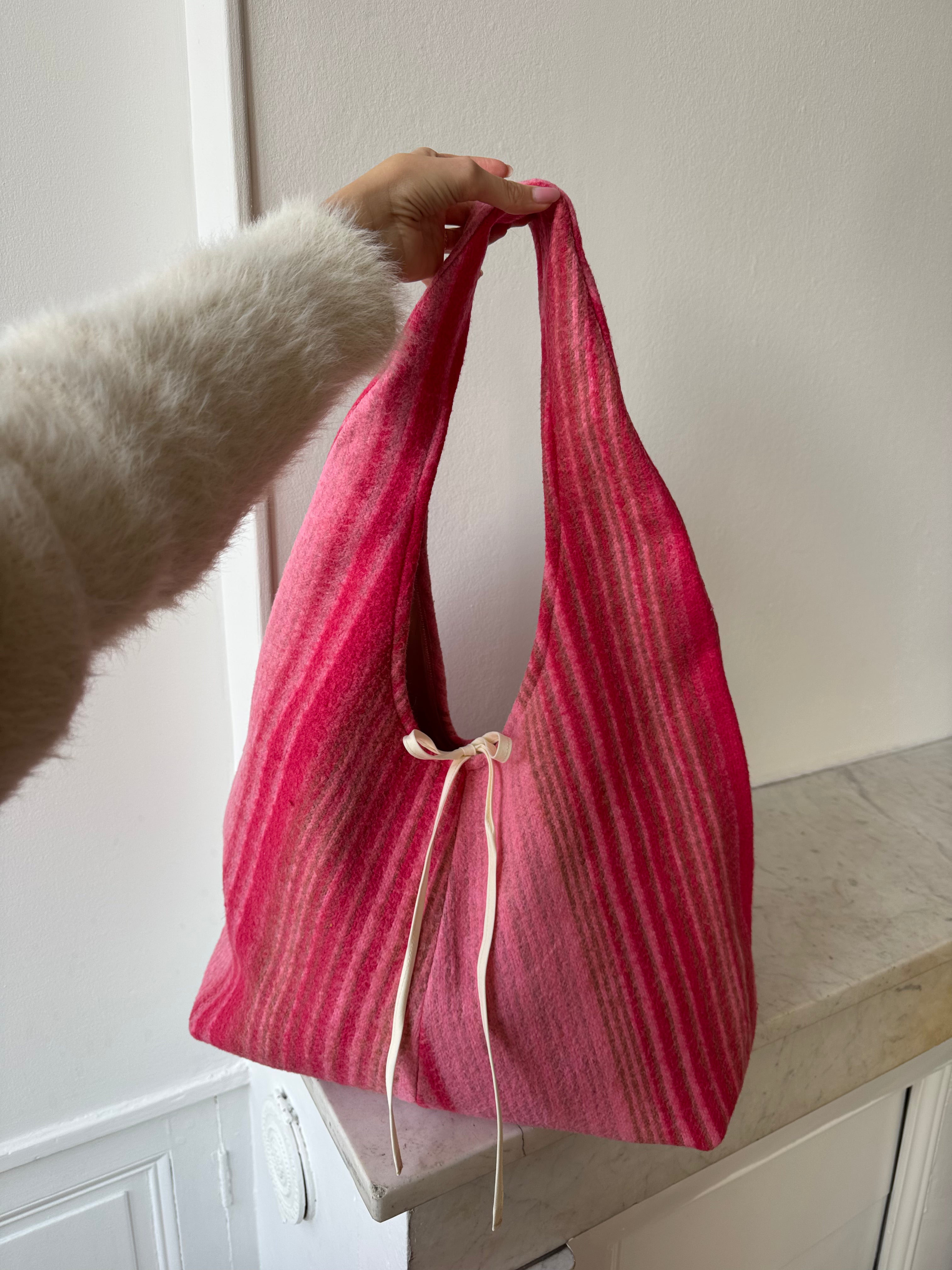 Sac upcyclé laine rose rayée