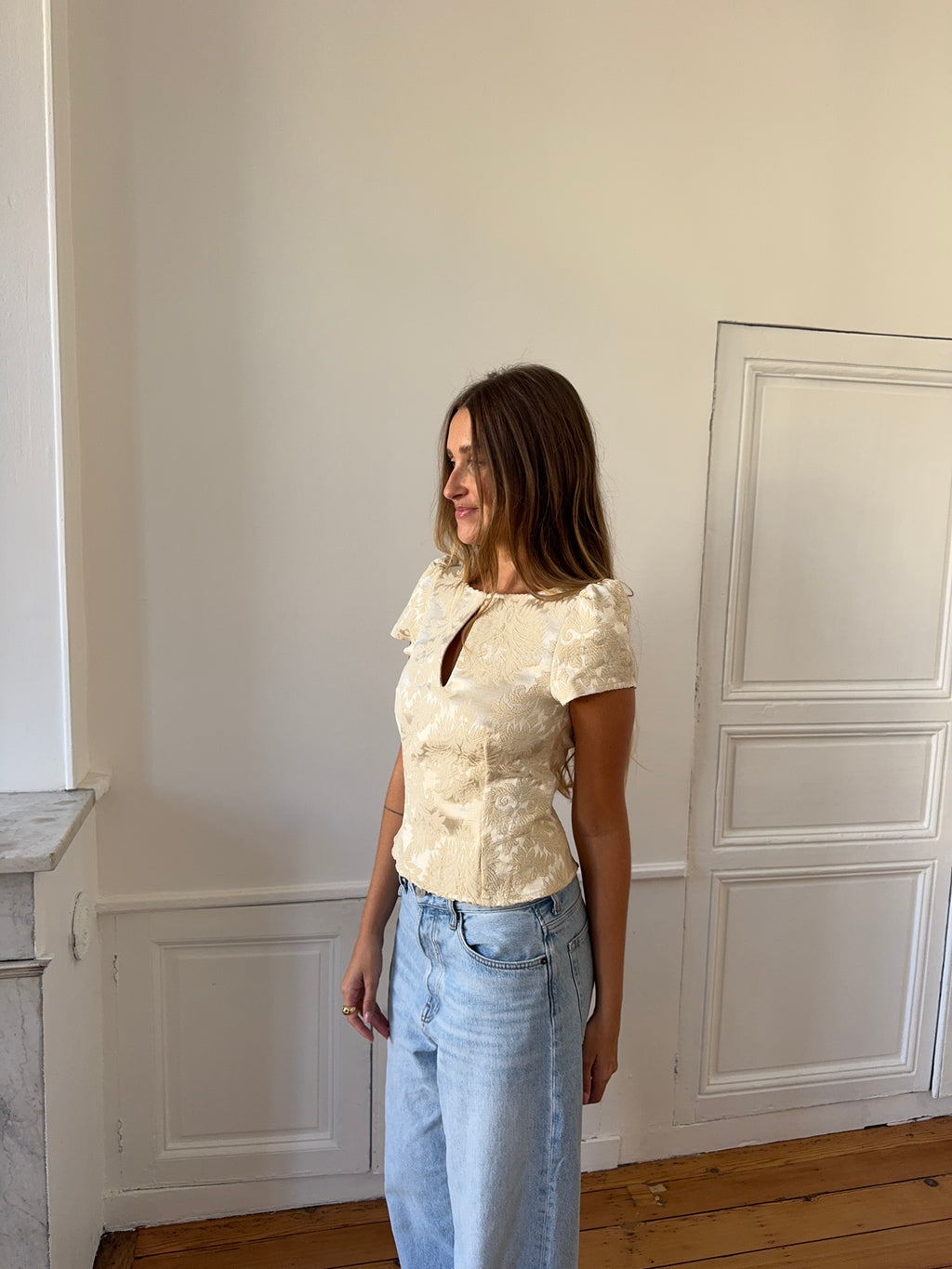 Top dos nu upcyclé satiné crème - XS