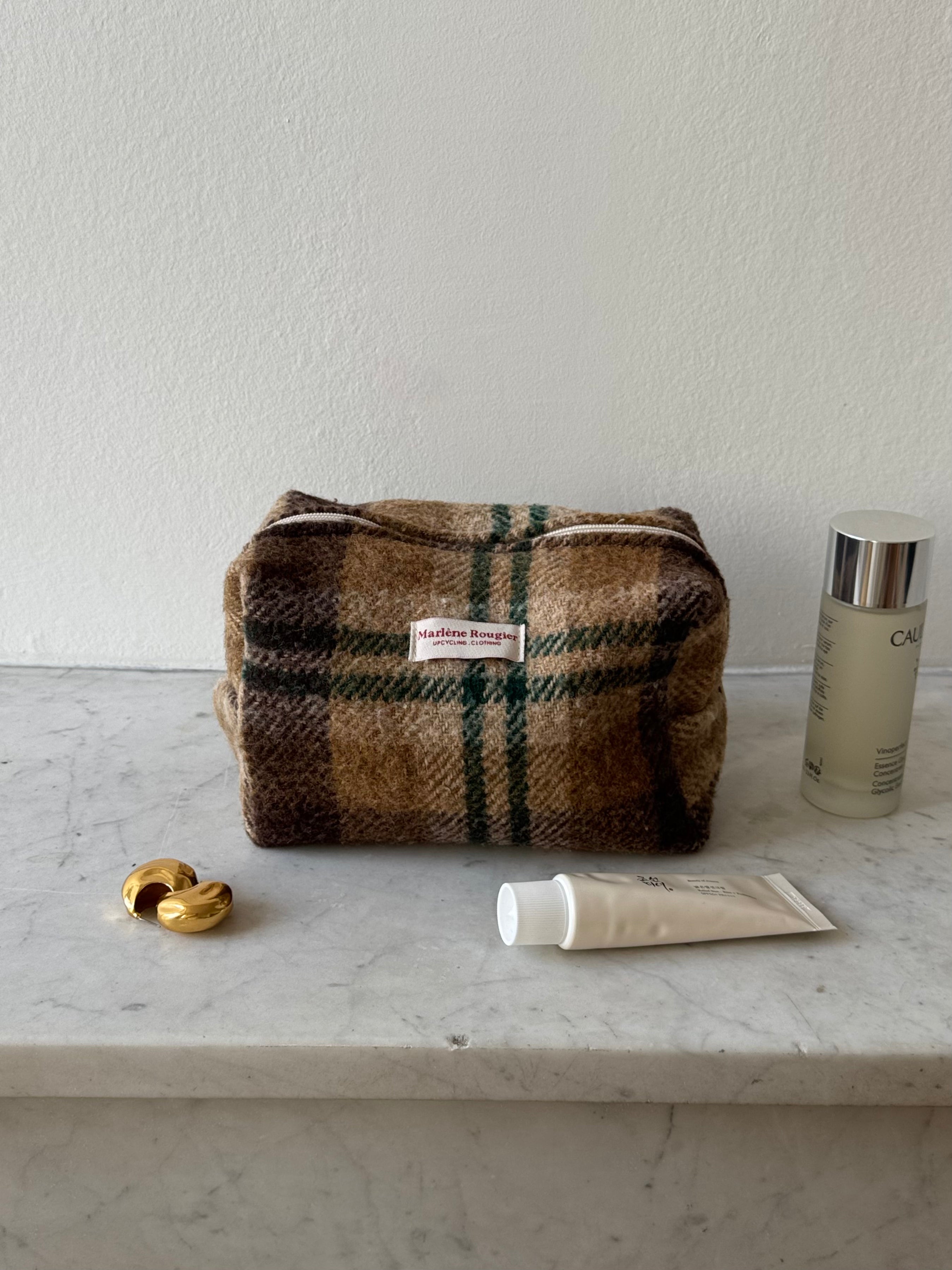 Trousse upcyclée laine à carreaux vintage