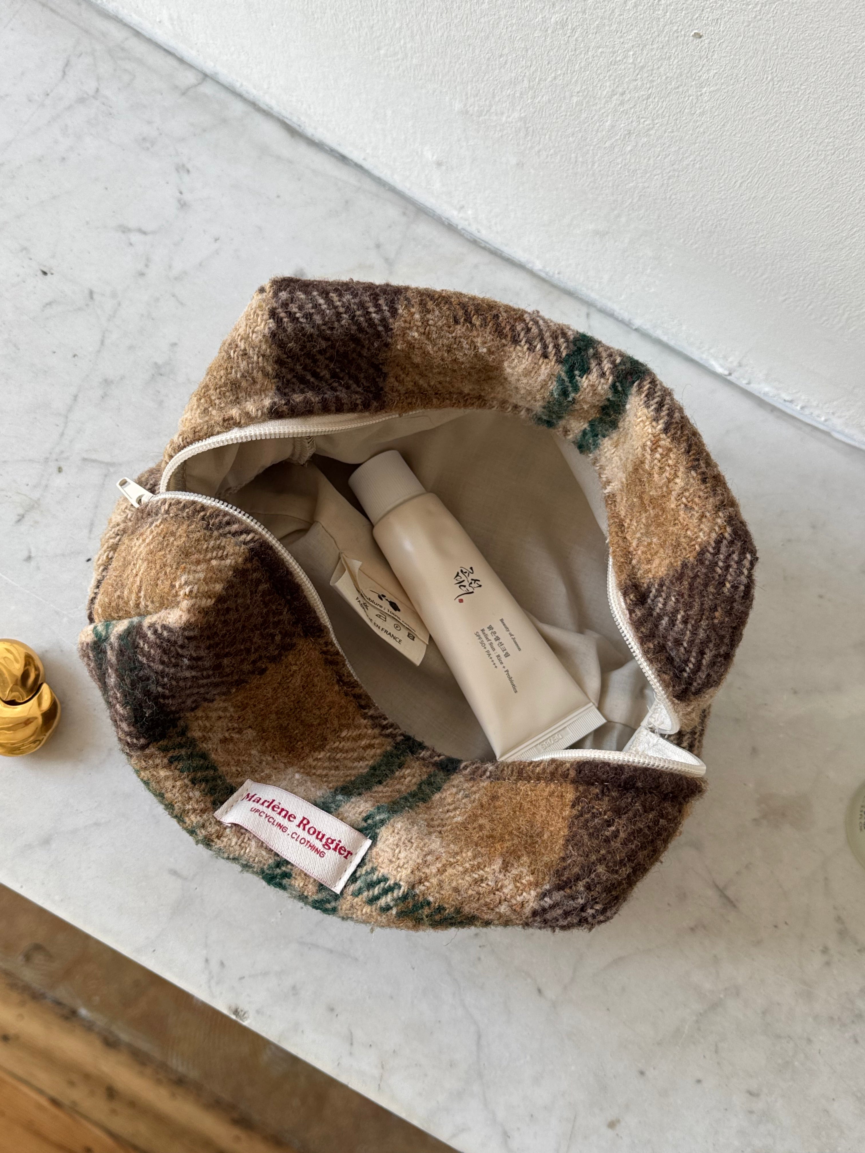 Trousse upcyclée laine à carreaux vintage
