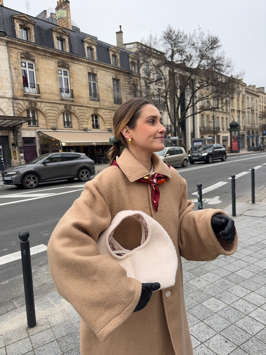 Sac upcyclé laine beige vintage - petit