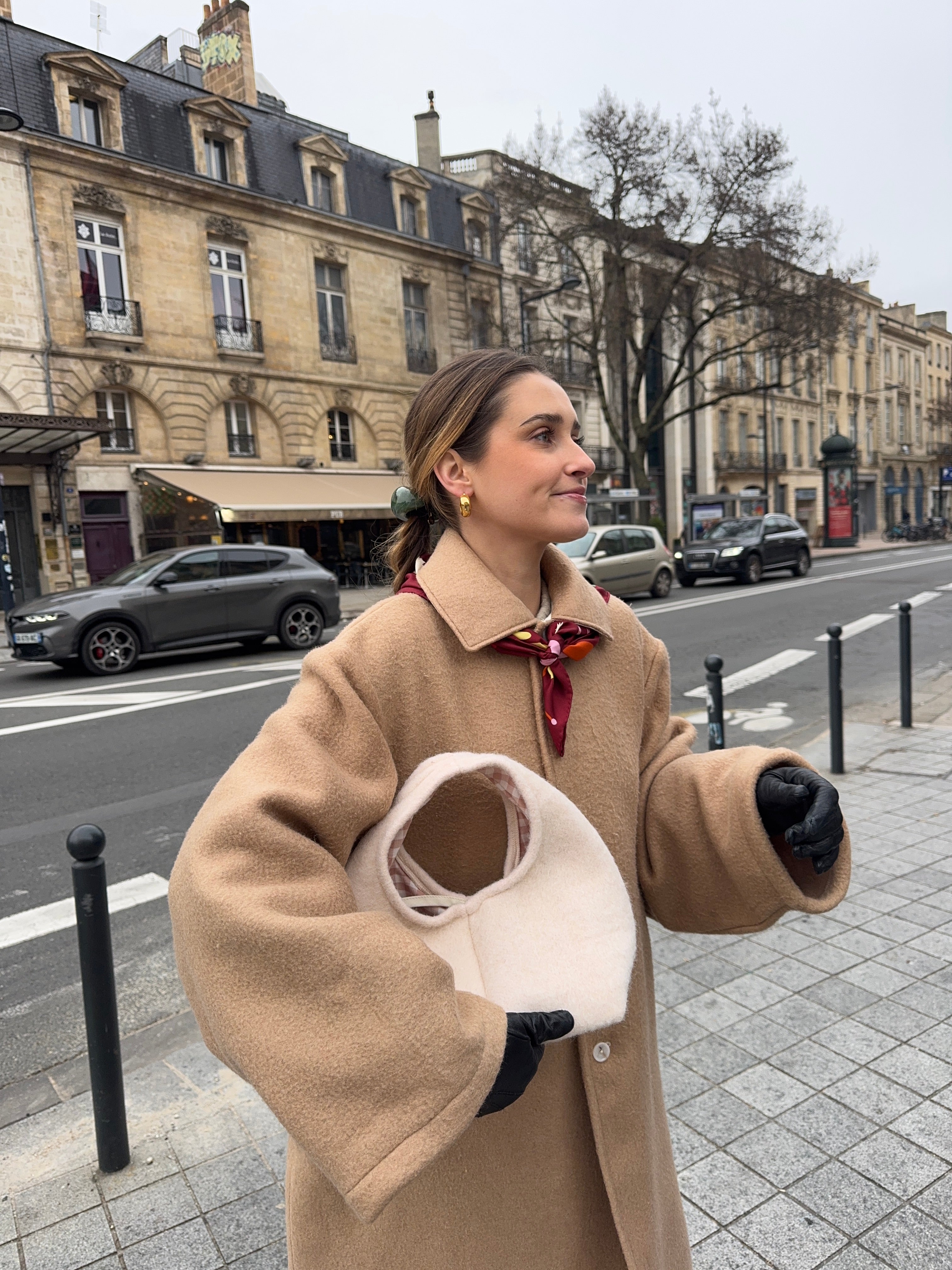 Sac upcyclé laine beige vintage - petit