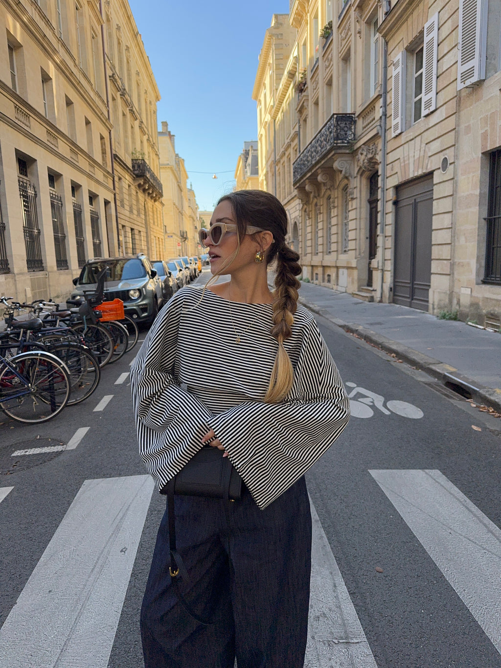 Top jersey à rayures blanches et noires