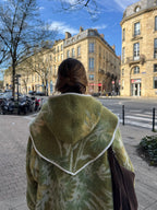 Capuche upcyclée laine verte à motifs vintage