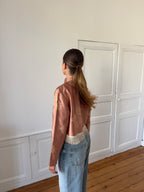 Veste courte upcyclée satinée cuivrée et franges