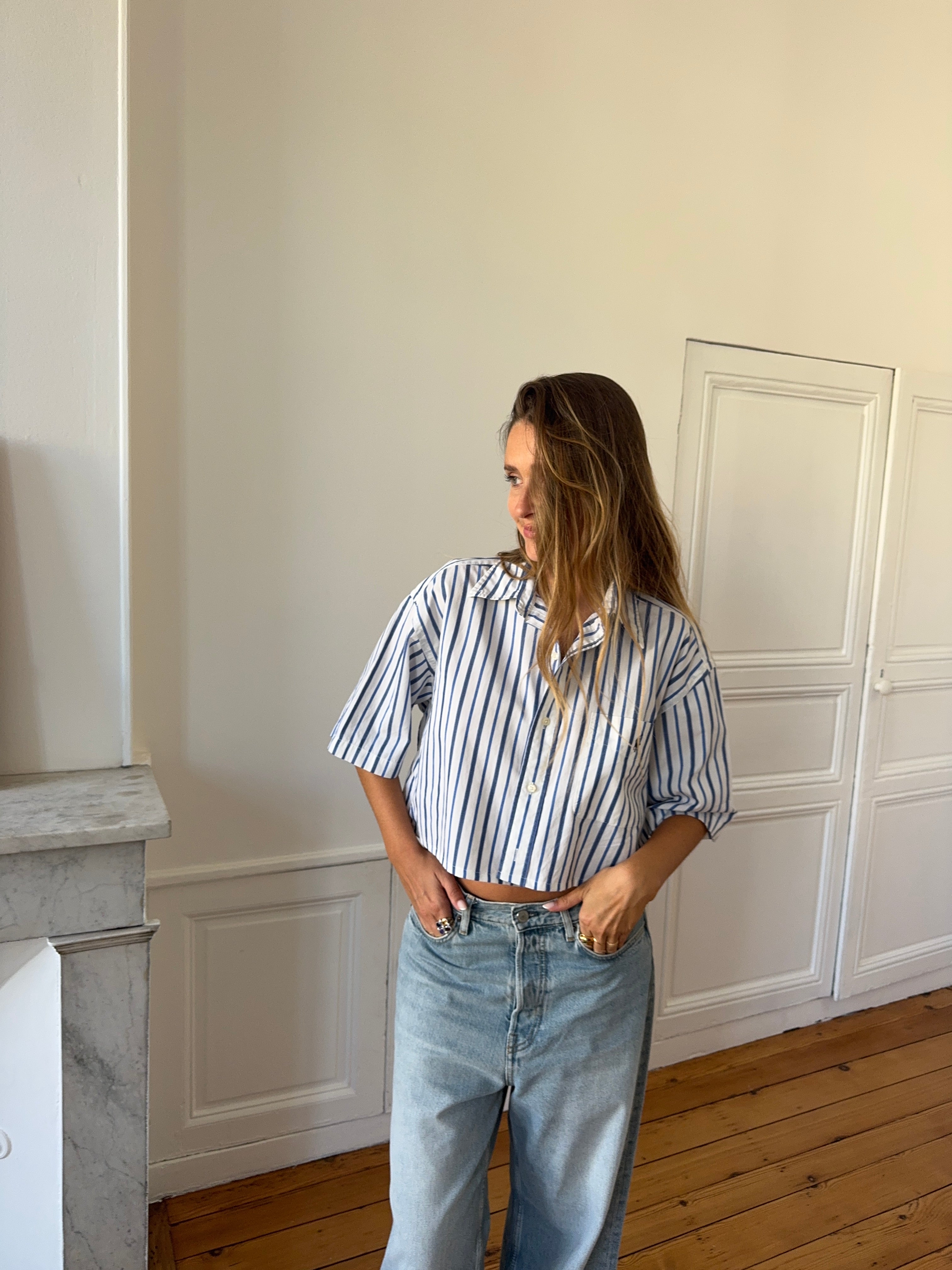 Chemisette upcyclée dos nu rayée - S/M