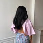 Chemisette upcyclée dos nu rose