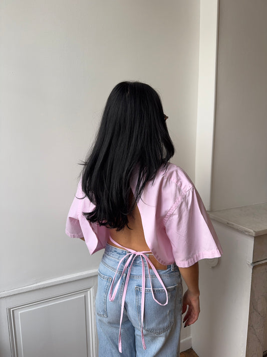 Chemisette upcyclée dos nu rose