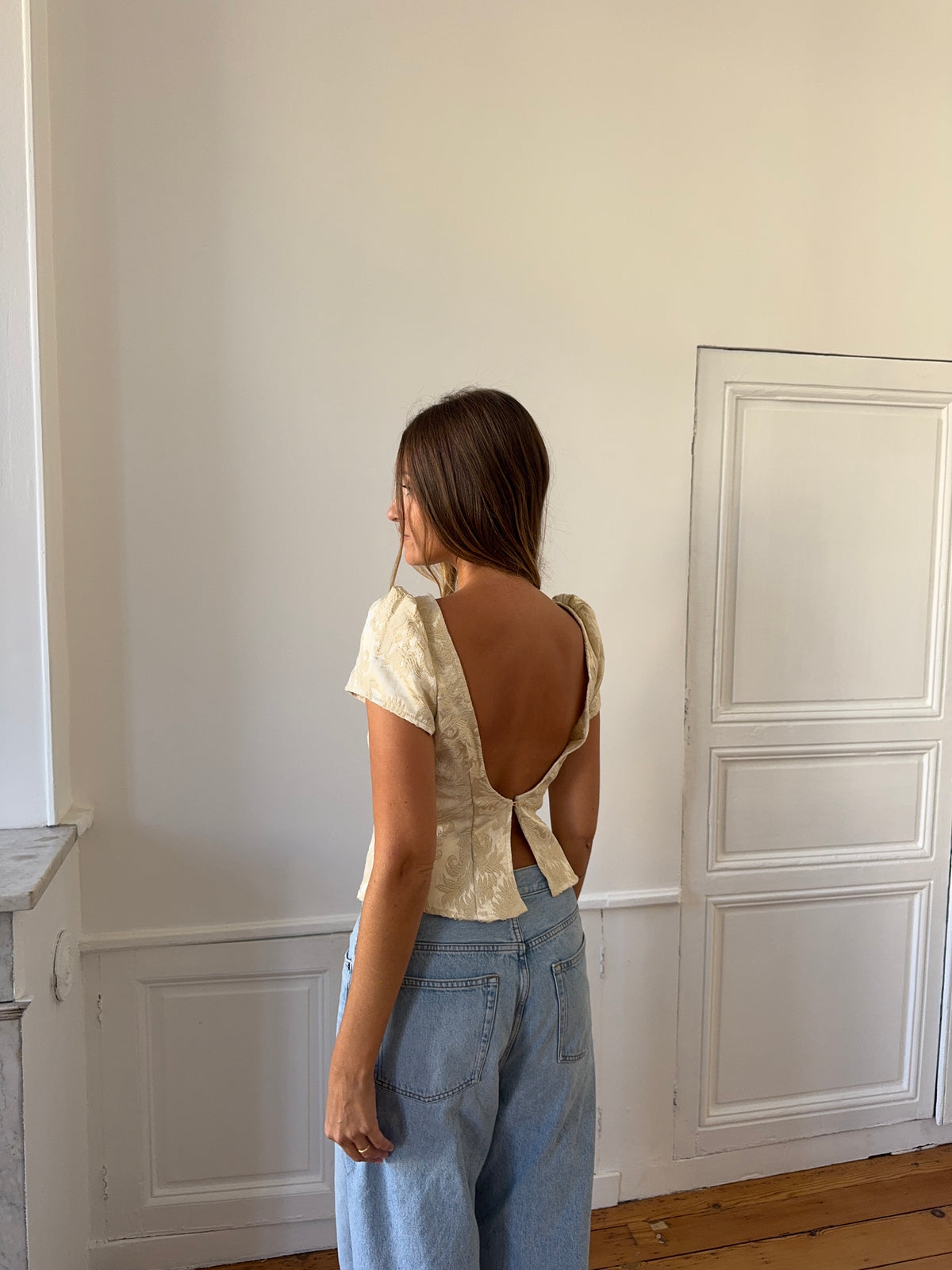 Top dos nu upcyclé satiné crème - XS