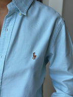 Chemise upcyclée ciel + chouchou