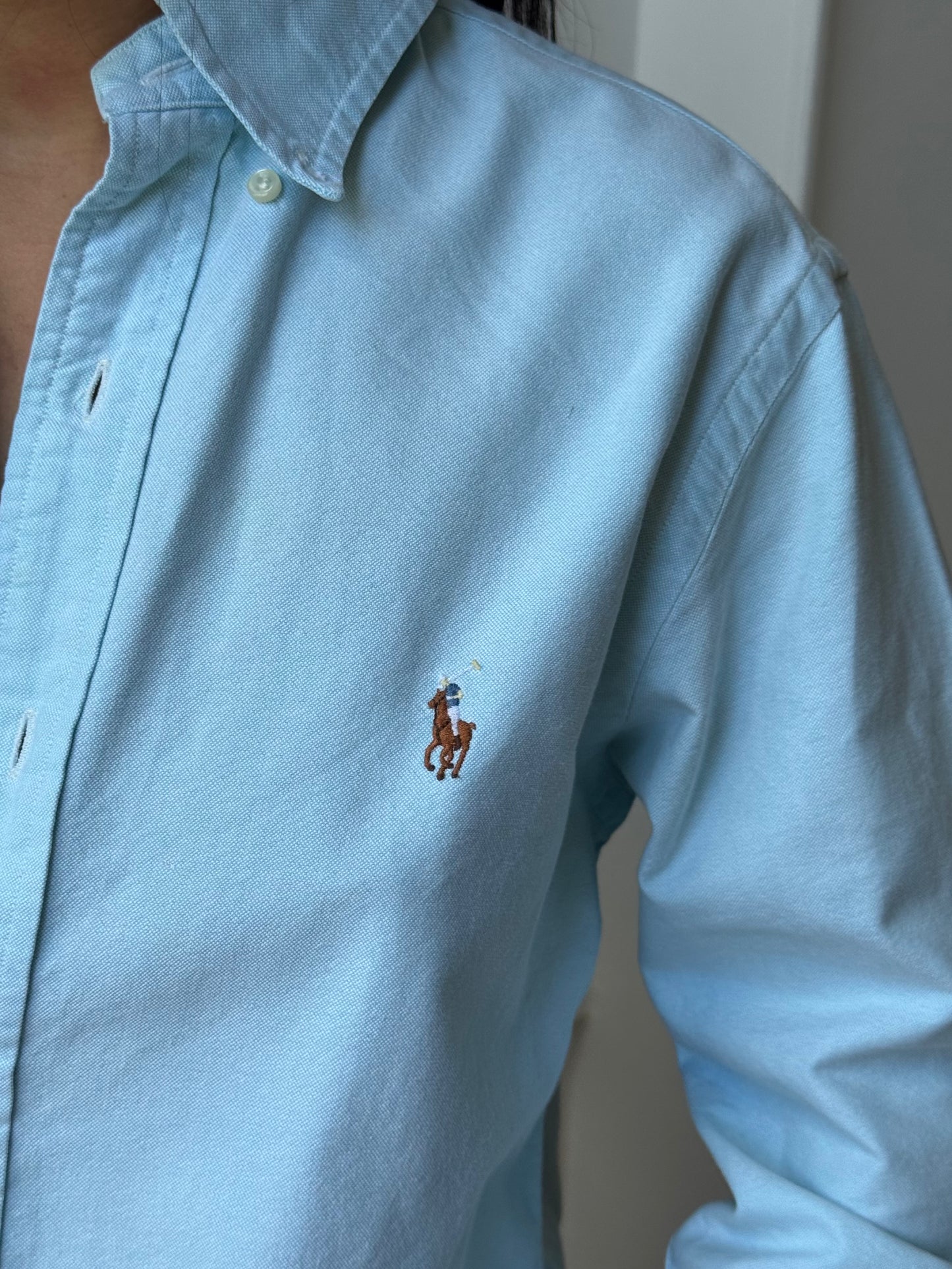 Chemise upcyclée ciel + chouchou