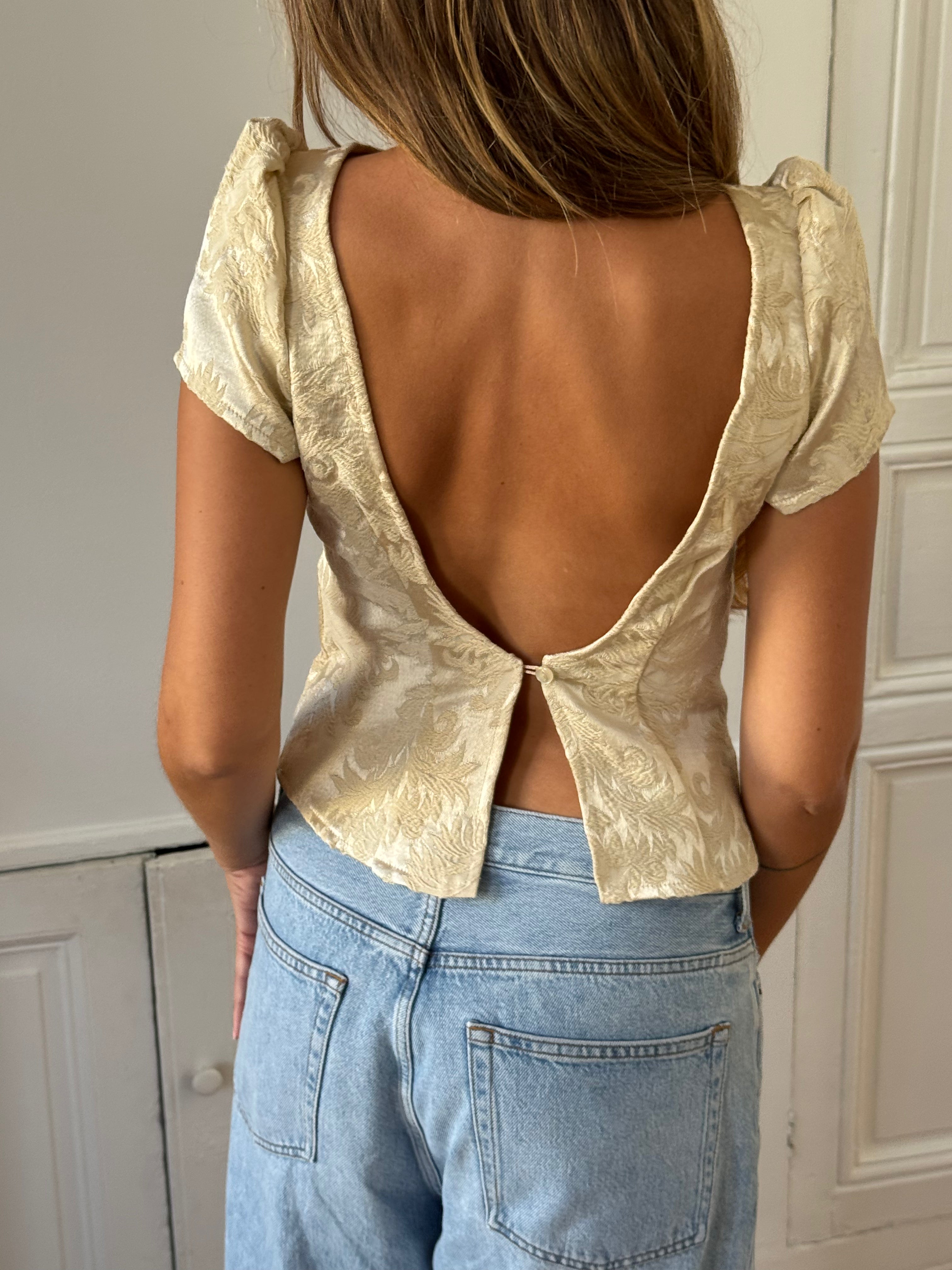 Top dos nu upcyclé satiné crème - XS