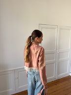 Veste courte upcyclée satinée cuivrée et franges