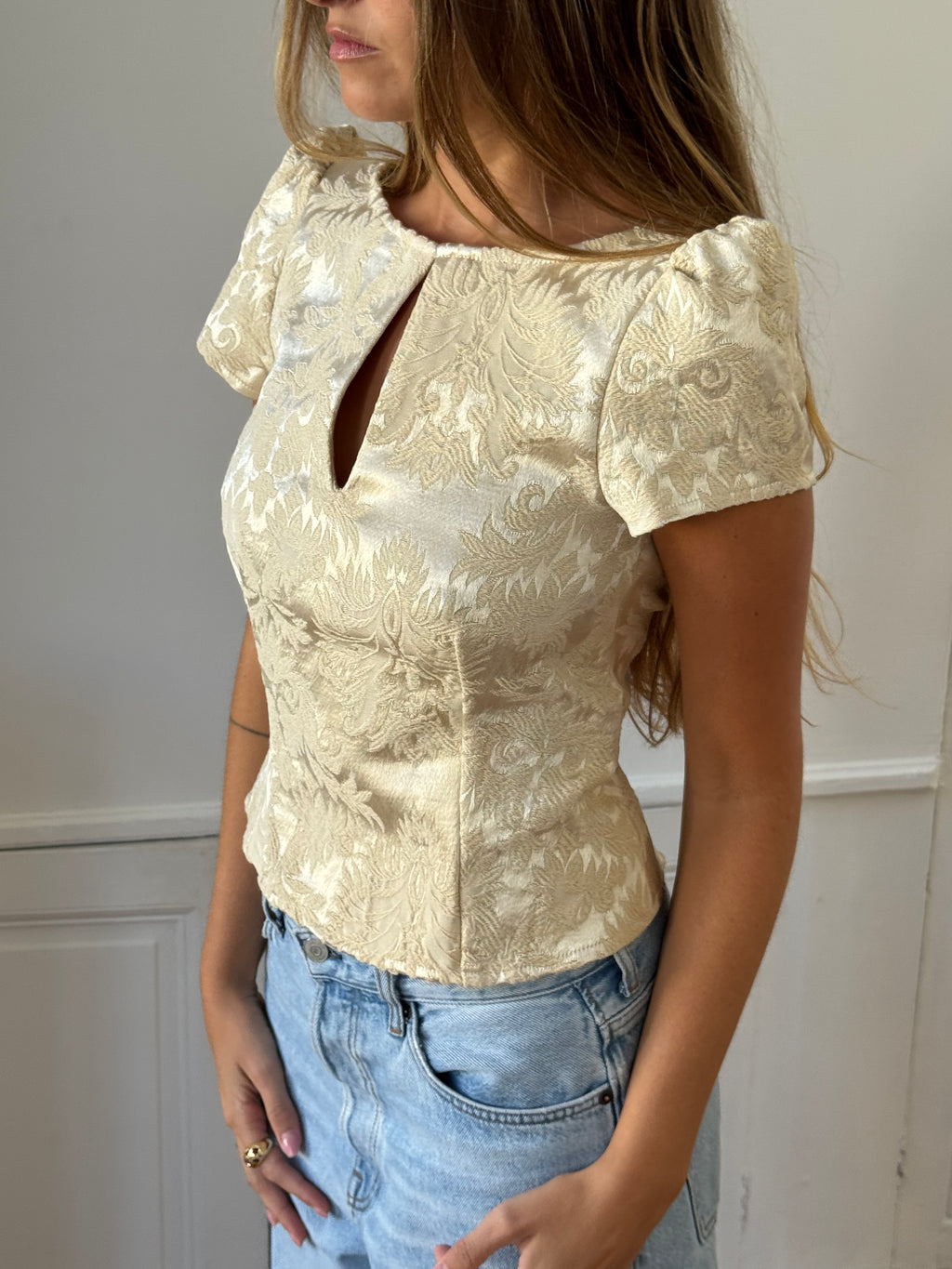 Top dos nu upcyclé satiné crème - XS