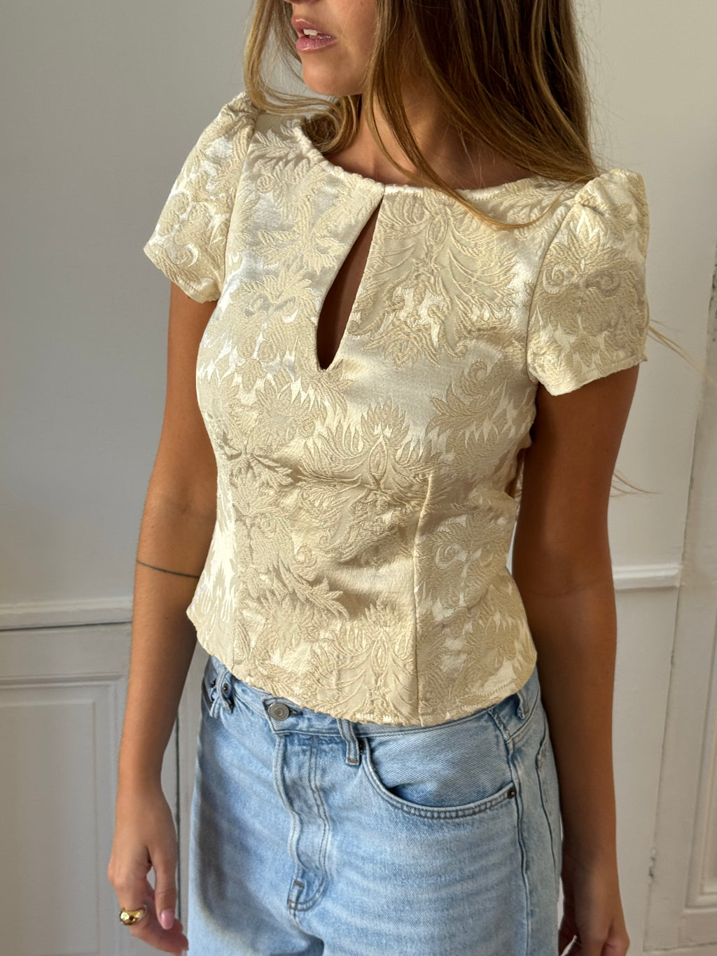 Top dos nu upcyclé satiné crème - XS