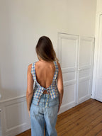 Top dos nu upcyclé à carreaux - S