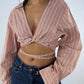 Chemise upcyclée cache-cœur orange à rayures