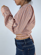 Chemise upcyclée cache-cœur orange à rayures