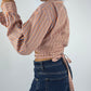 Chemise upcyclée cache-cœur orange à rayures
