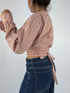 Chemise upcyclée cache-cœur orange à rayures